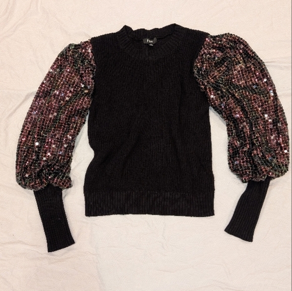 Black Sweater with Sequin Sleeves - Picture 1 of 3